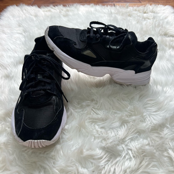 adidas Other - Adidas Mens Falcon Sneakers Black White Low Top Lace Up Comfort Cushion 10.5M